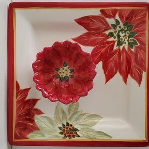 11" Square Pointsetta Chip and Dip Bowl